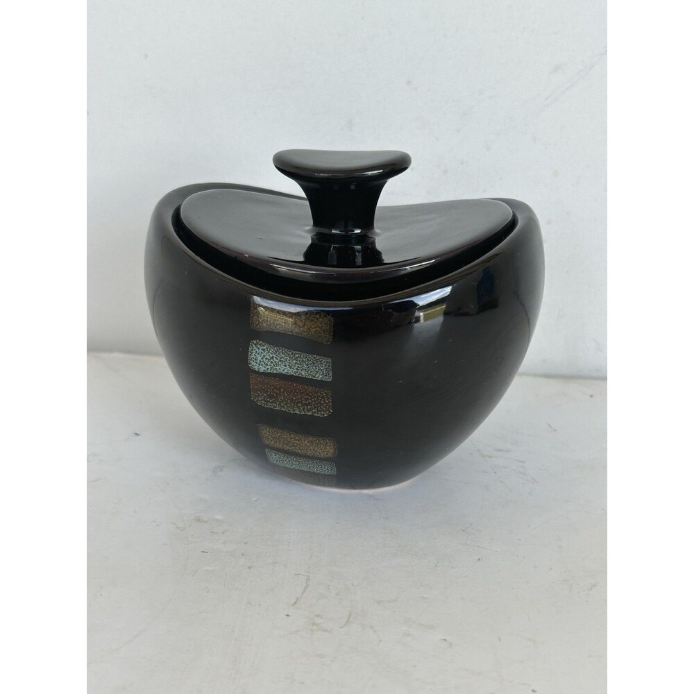 Pfaltzgraff Everyday Cayman Sugar Bowl w Lid Brown Aqua Stoneware 3.25”
